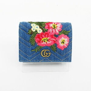 Gucci GG Marmont Bifold Compact Wallet Blue Denim Floral